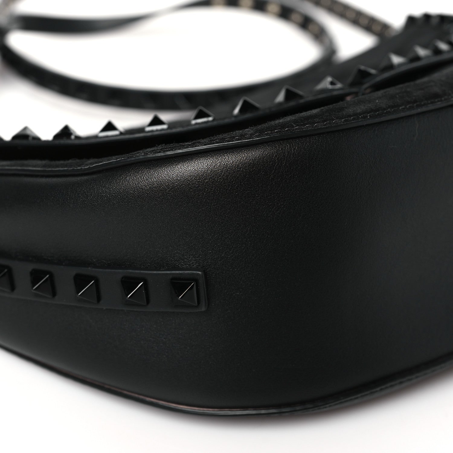 Valentino Garavani Suede Calfskin Rockstud Halfmoon Saddle Bag Black 8 of 9