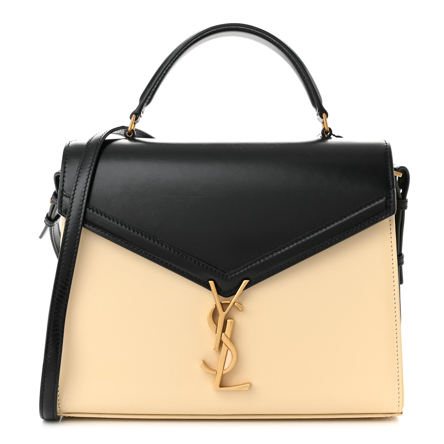 Saint Laurent Smooth Shiny Calfskin Medium Classic Monogram Cassandra Top Handle Black Crema Soft 1 of 10
