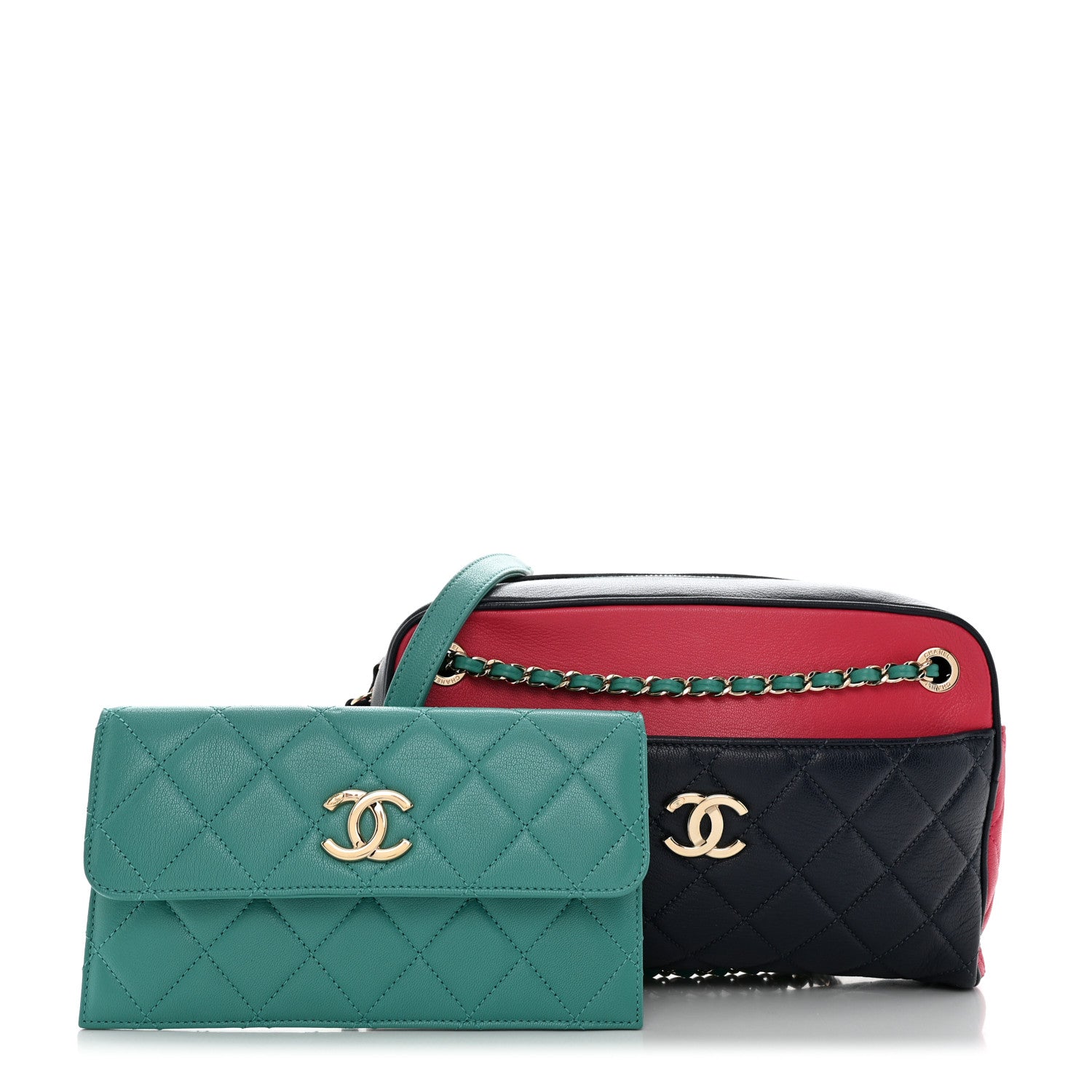 Chanel Goatskin Quilted Tri-Color Medium In & Out Camera Case Navy Turquoise Pink 1 of 14
