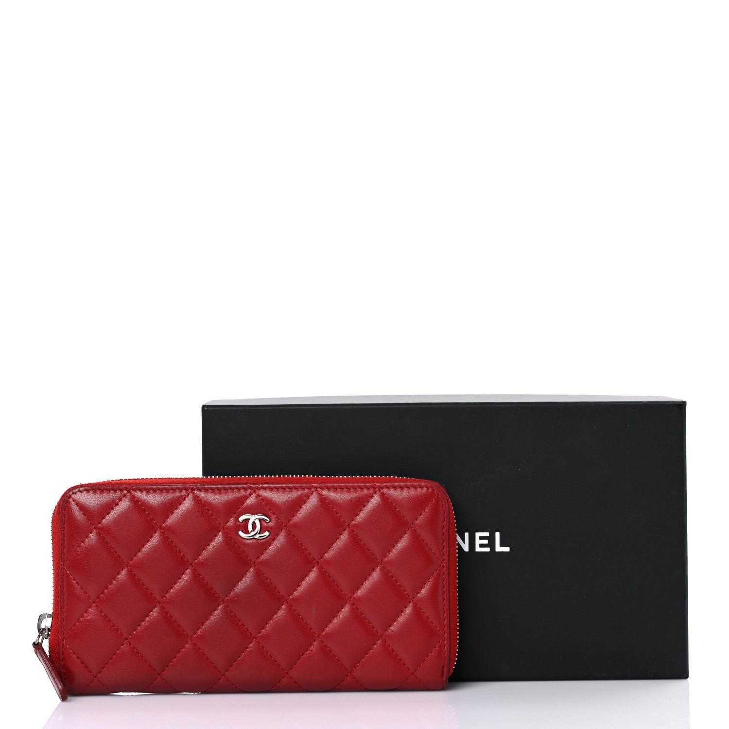 Chanel Lambskin Quilted Gusset Zip Around Wallet Red 25 of 25