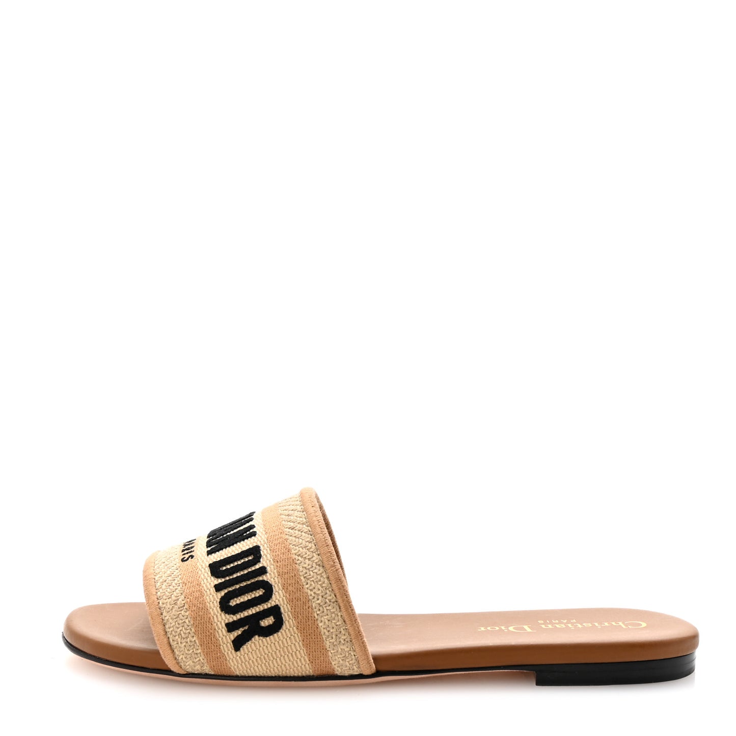Canvas Embroidered Dway Flat Slide Sandals 35.5 Beige Brown