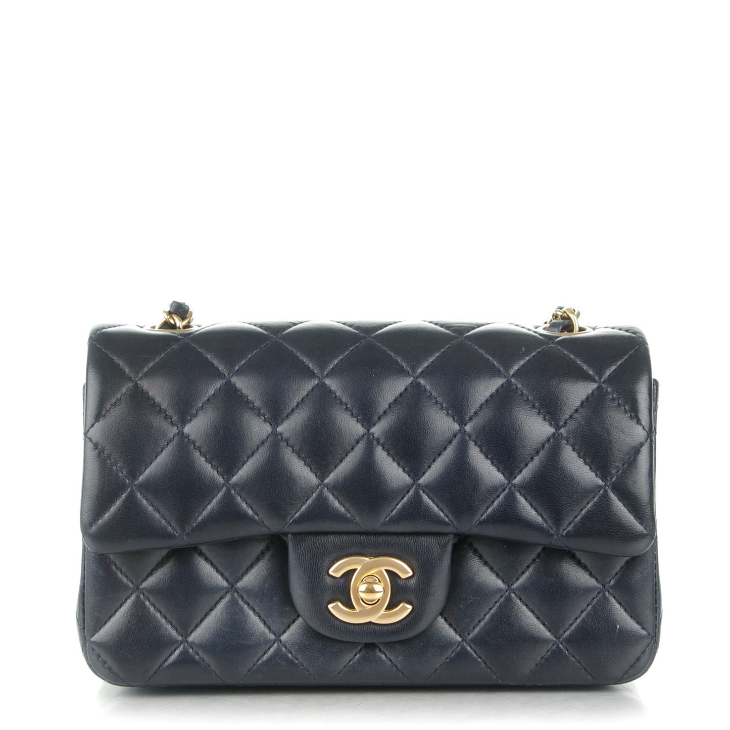 Lambskin Quilted Mini Rectangular Flap Dark Navy Blue