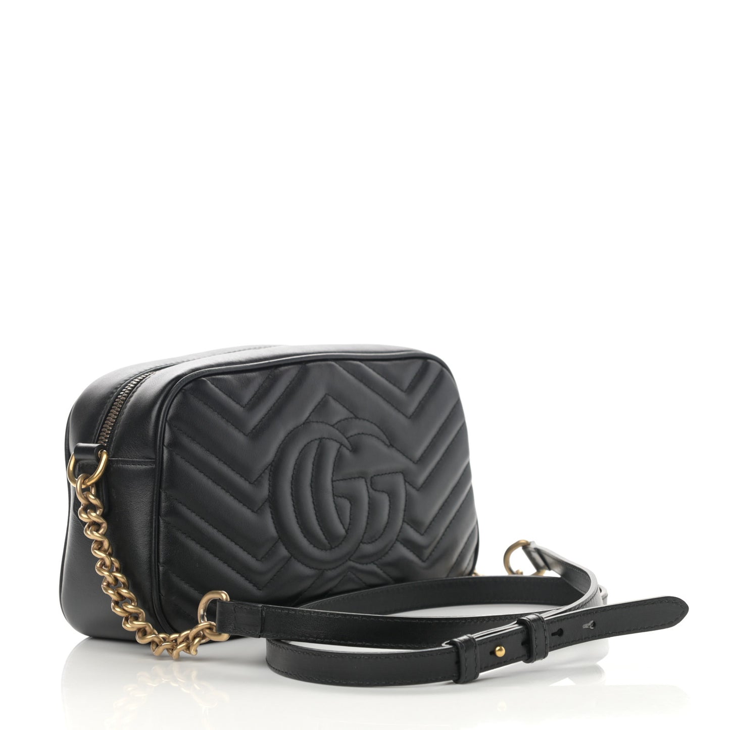 Calfskin Matelasse Small GG Marmont Chain Shoulder Bag Black