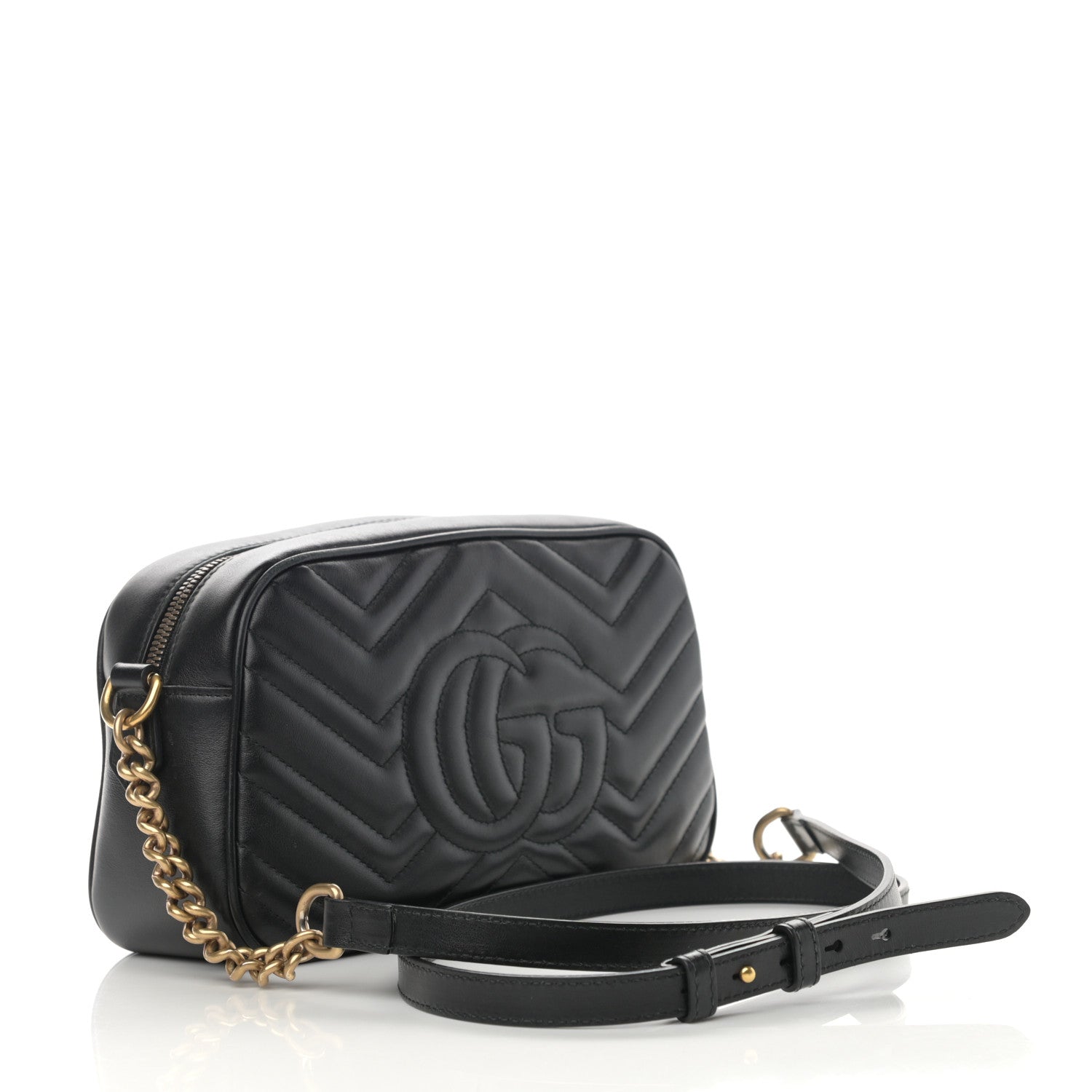Gucci Calfskin Matelasse Small GG Marmont Chain Shoulder Bag Black 3 of 12