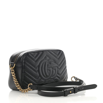 Gucci Calfskin Matelasse Small GG Marmont Chain Shoulder Bag Black 3 of 12