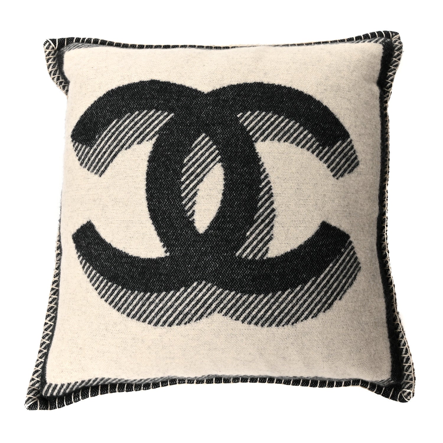 Chanel Merino Wool Cashmere CC Pillow Beige Black 1 of 3