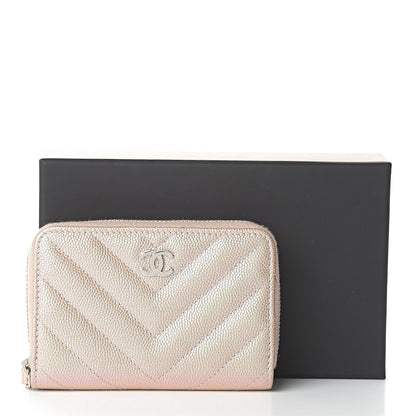 Chanel Metallic Caviar Chevron Quilted Zip Around Coin Purse Light Gold 8 of 8