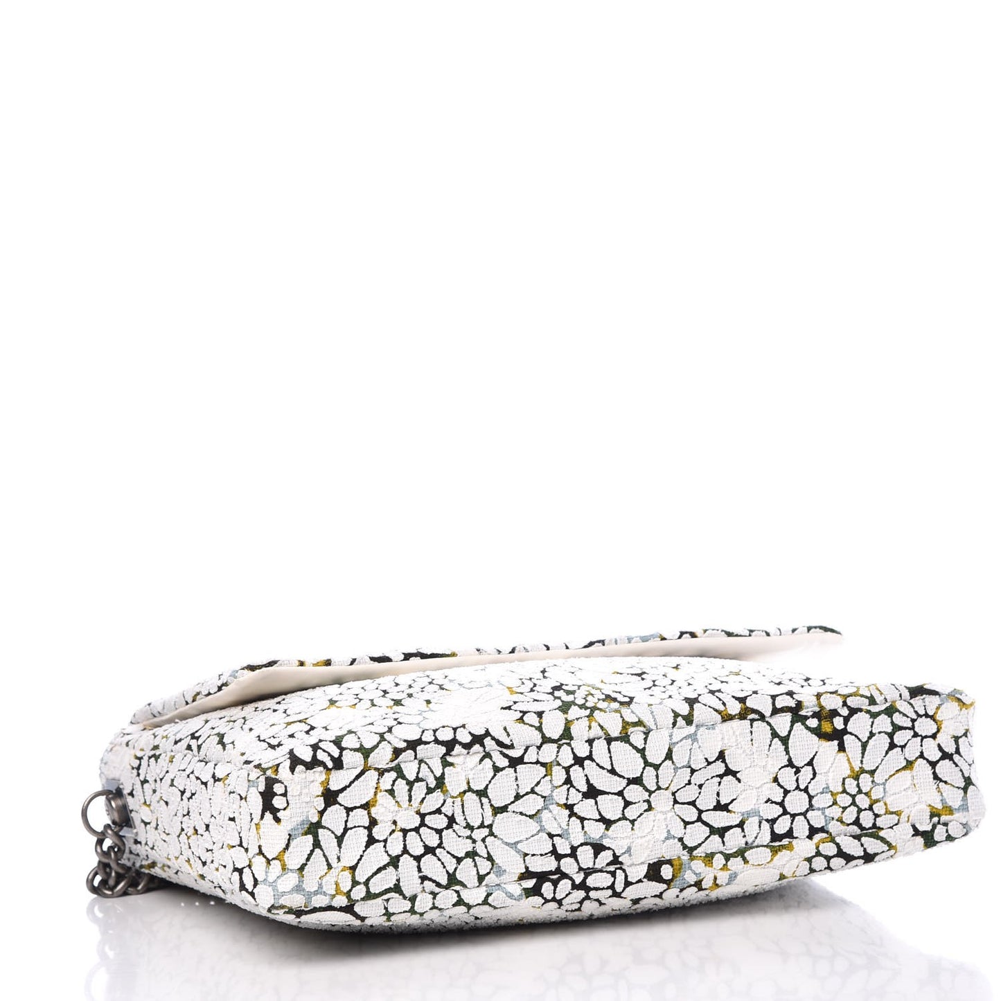 Tweed Calfskin Floral Messenger Flap Green Black White