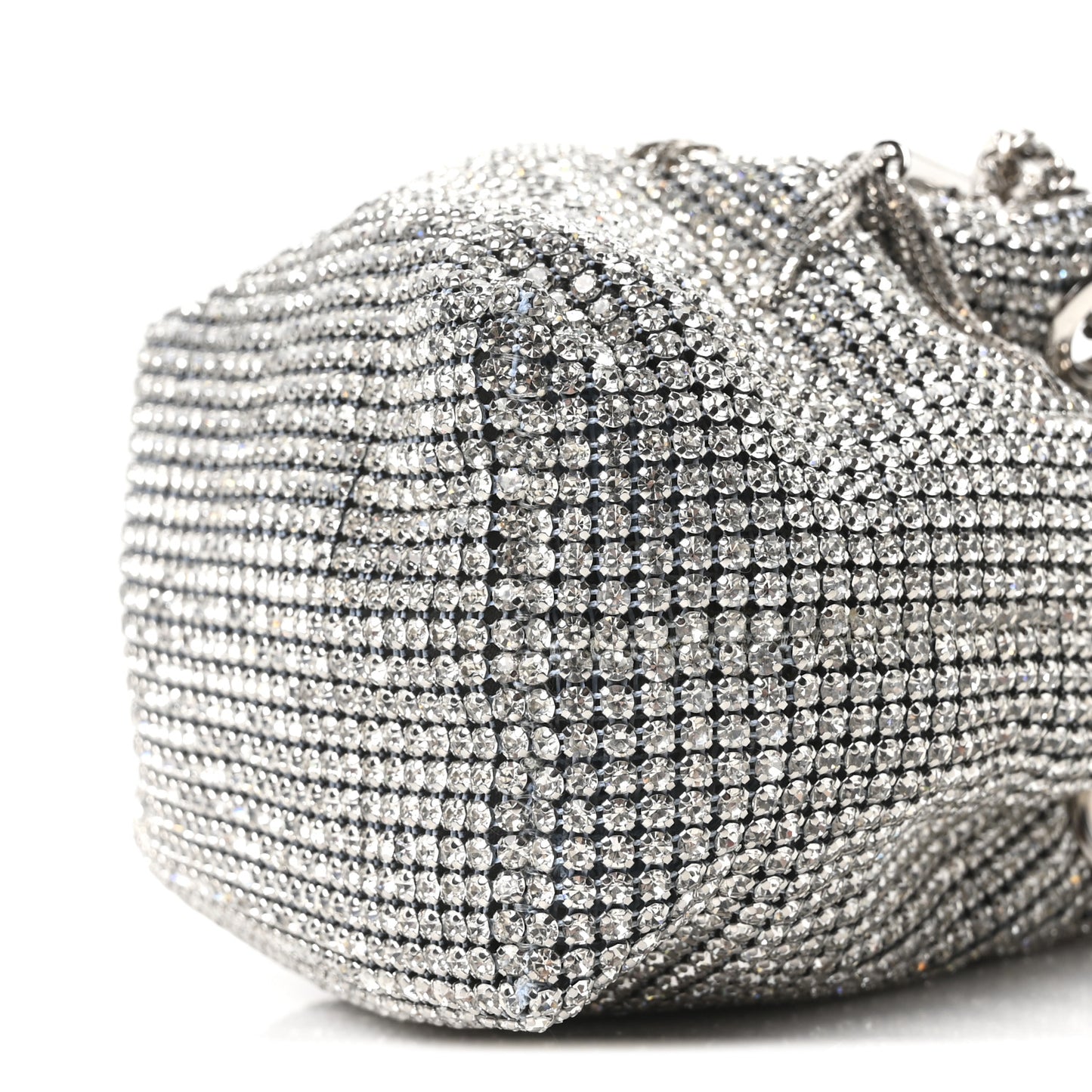 Satin Crystal Embellished Micro Bon Bon Bag Silver