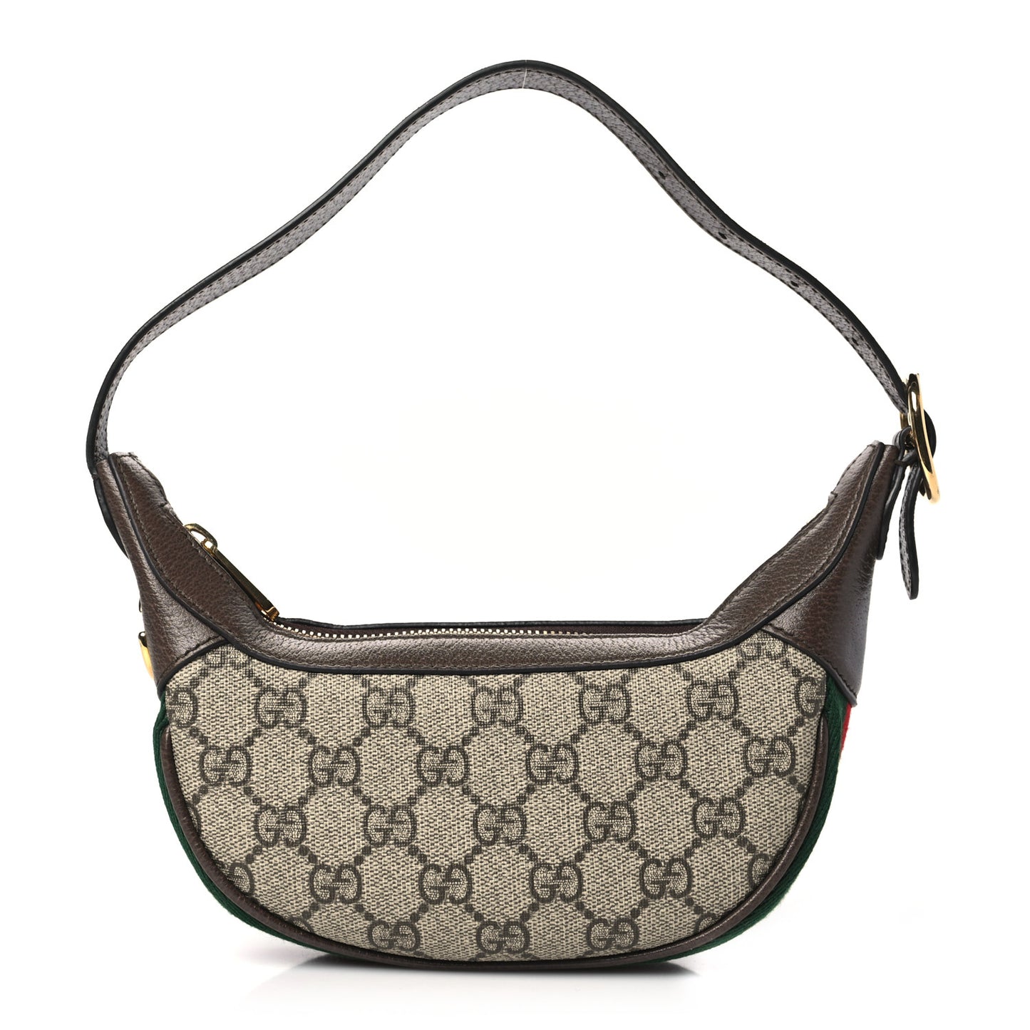 GG Supreme Monogram Textured Calfskin Web Mini Ophidia Half Moon Hobo Beige Ebony New Acero