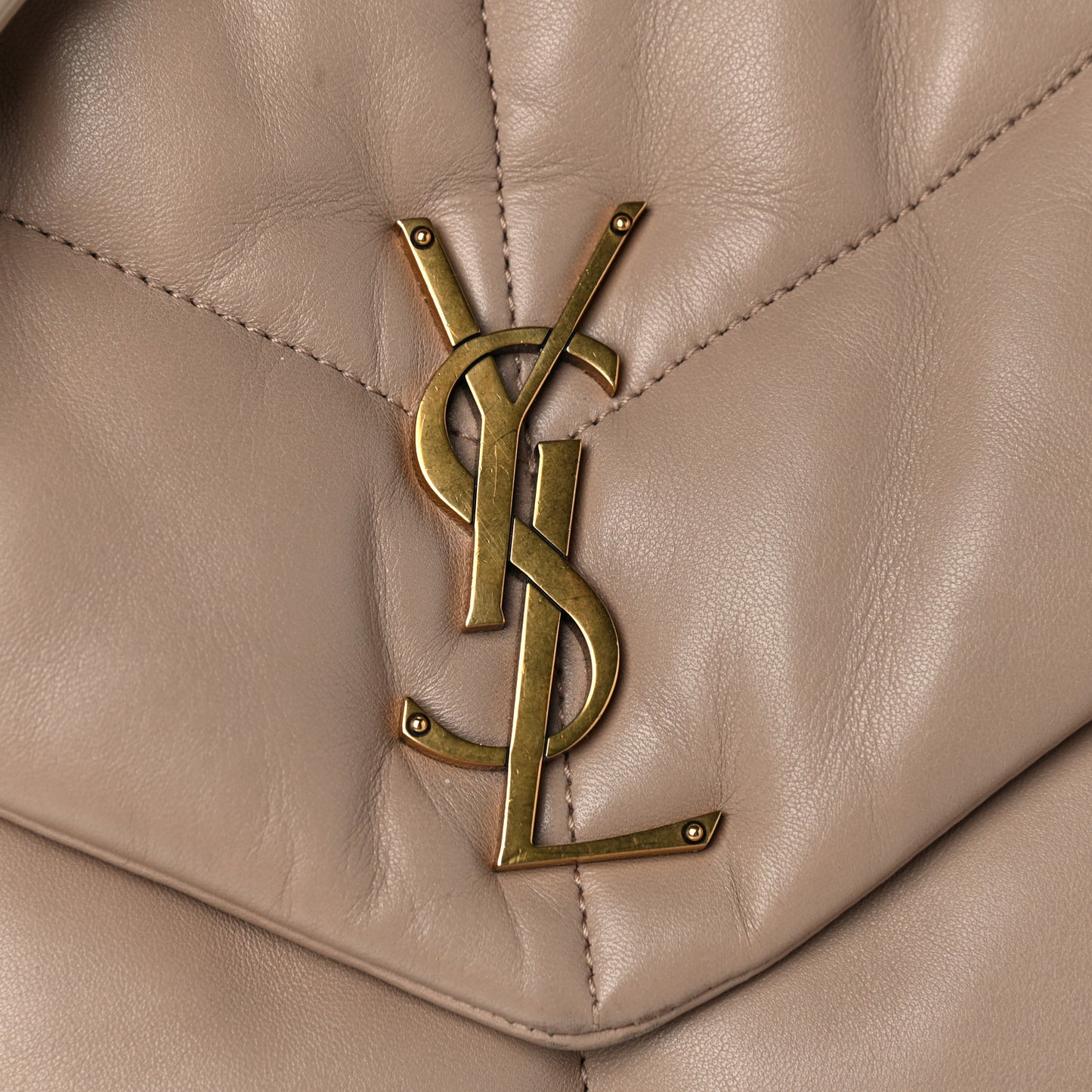 Lambskin Quilted Medium Loulou Puffer Monogram Chain Satchel Dark Beige