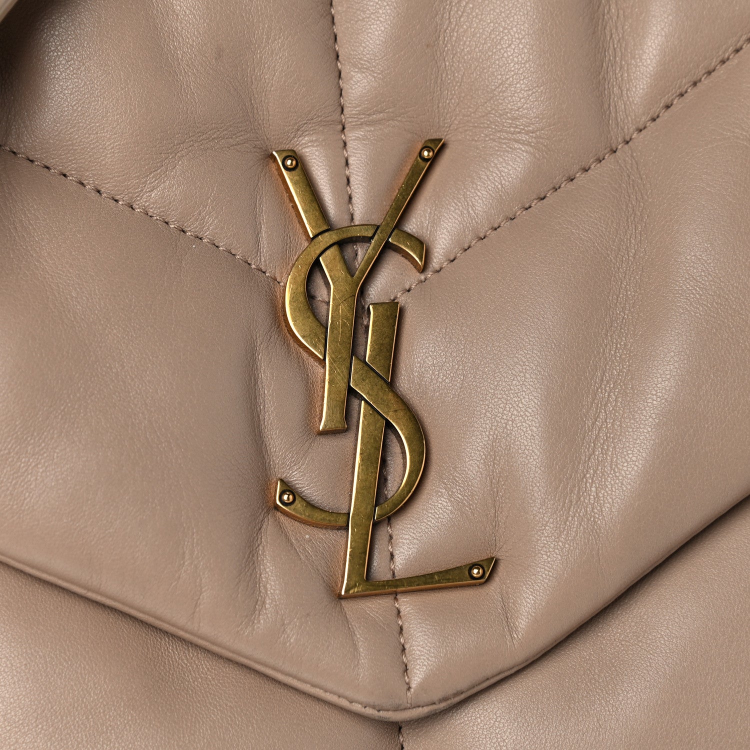 Saint Laurent Lambskin Quilted Medium Loulou Puffer Monogram Chain Satchel Dark Beige 16 of 16