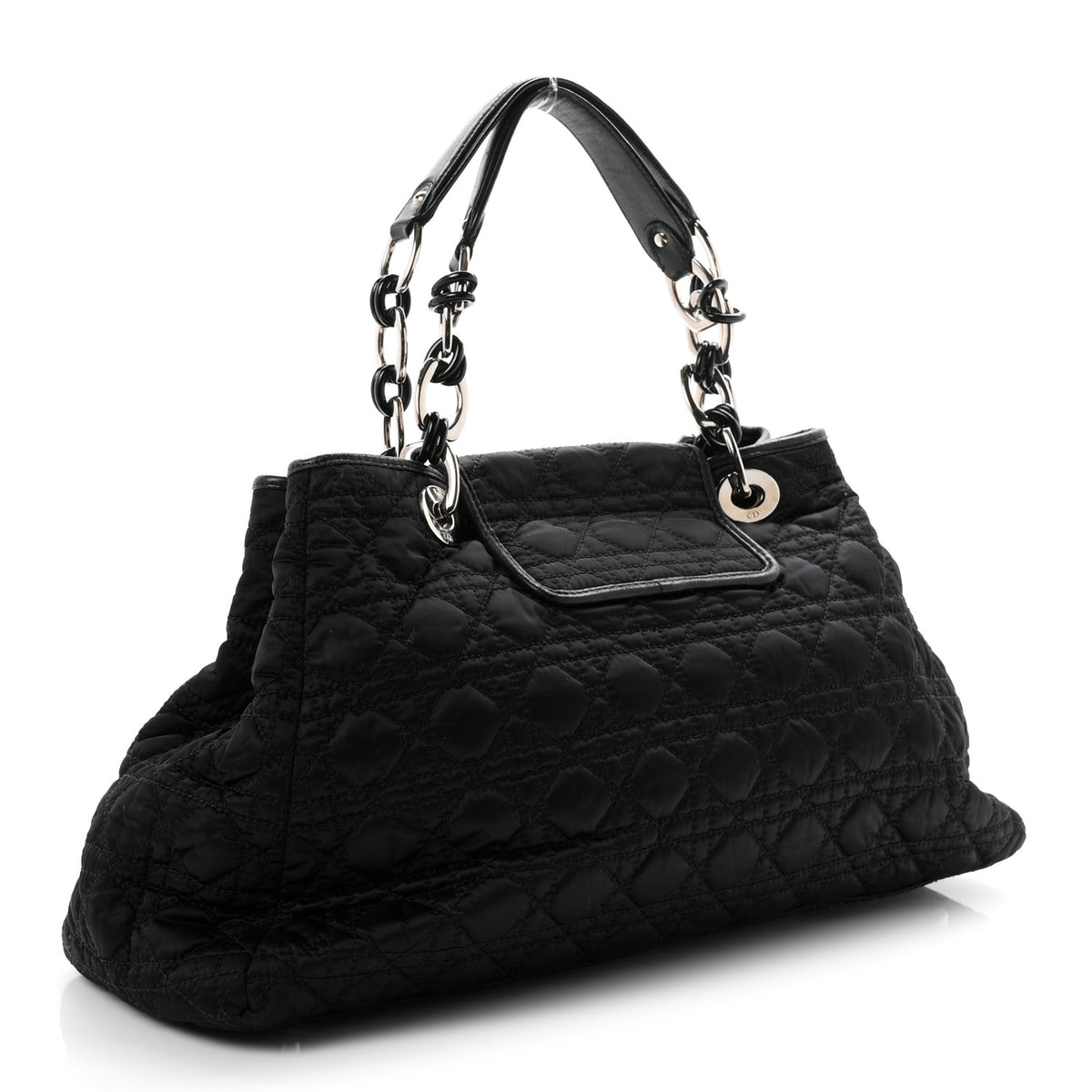 Satin Cannage Charming Lock Flap Shoulder Bag Black