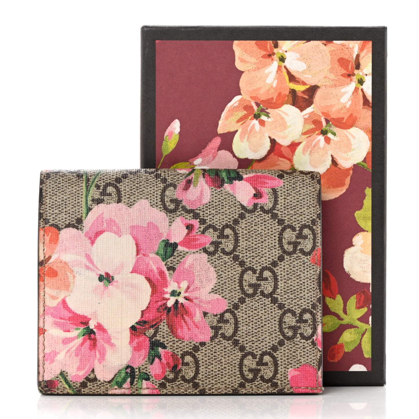 GG Supreme Monogram Blooms Card Case Beige Multicolor Dry Rose