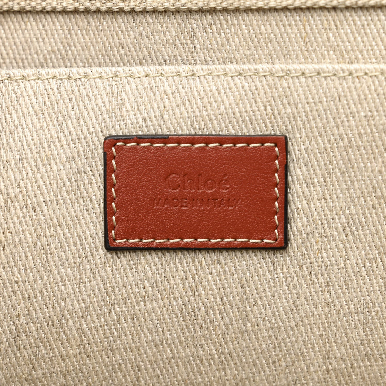 Chloe Linen Calfskin Large Woody Ribbon Tote White Brown 6 of 15