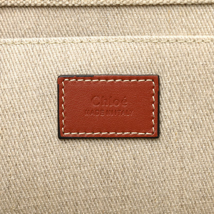 Chloe Linen Calfskin Large Woody Ribbon Tote White Brown 6 of 15
