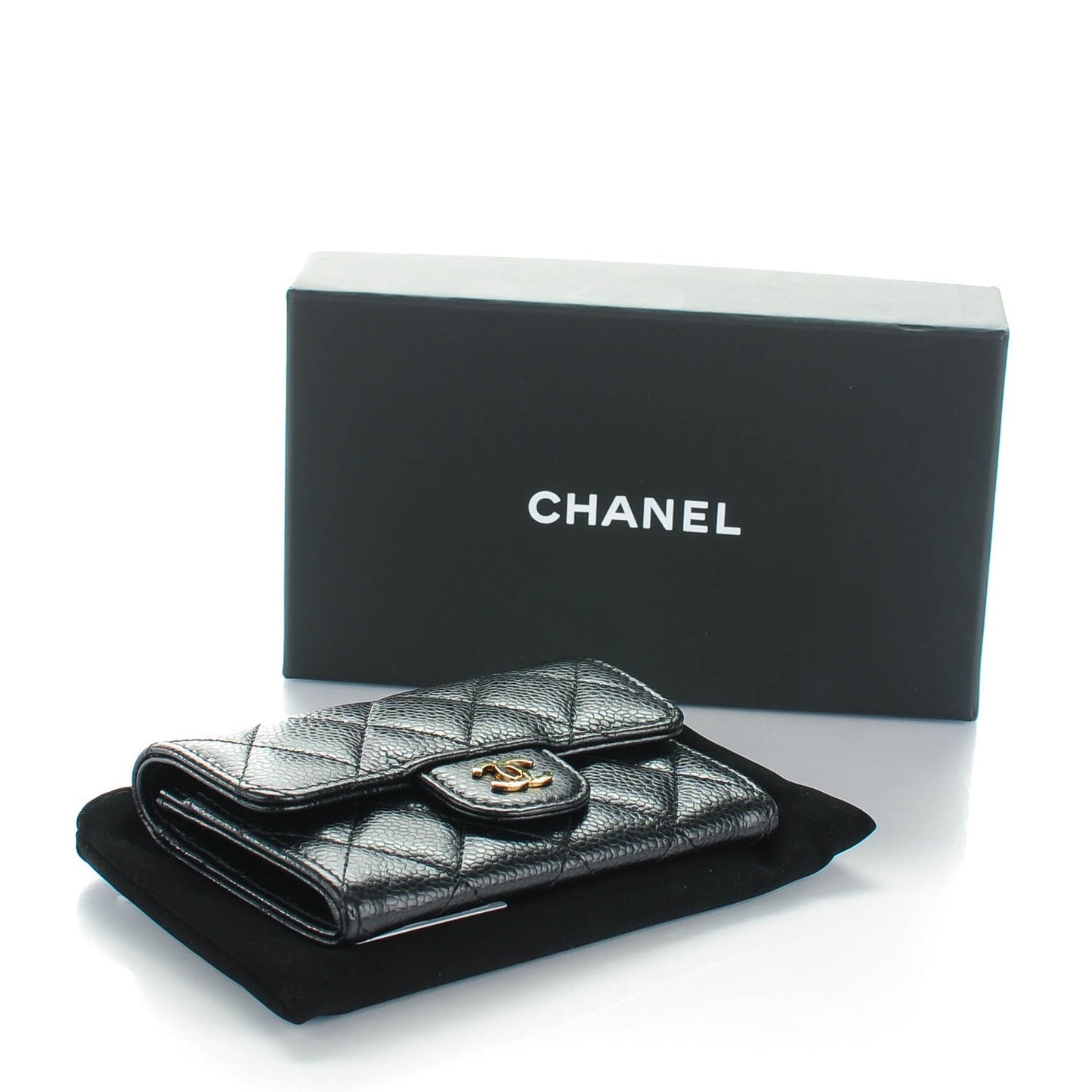 Caviar Quilted Flap Card Holder Black