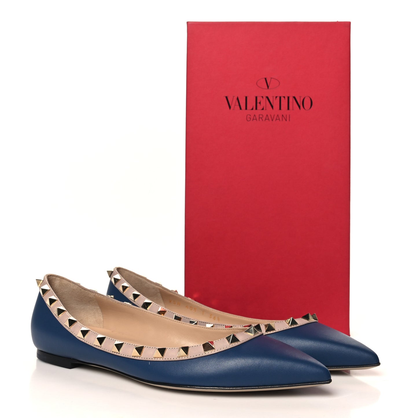 Calfskin Nappa Rockstud Ballerina Flats 36.5 Indigo Poudre