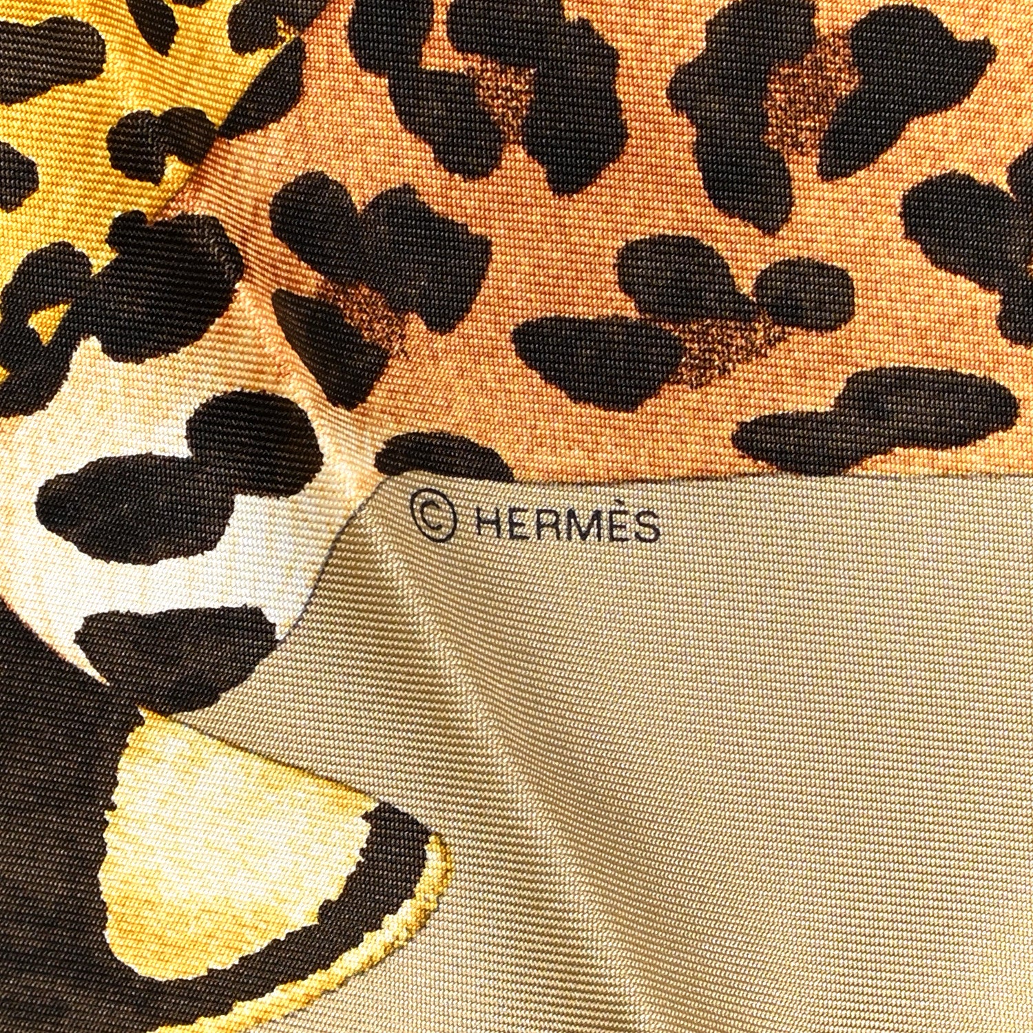 Hermes Silk Twill Lazy Leopardesses Scarf 90 Camel Anthracite 4 of 6