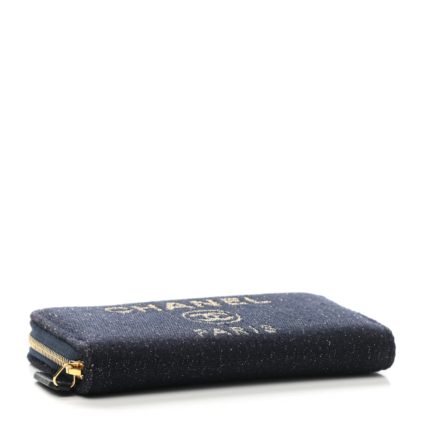 Lurex Canvas Medium Deauville Zip Around Wallet Navy Blue Gold