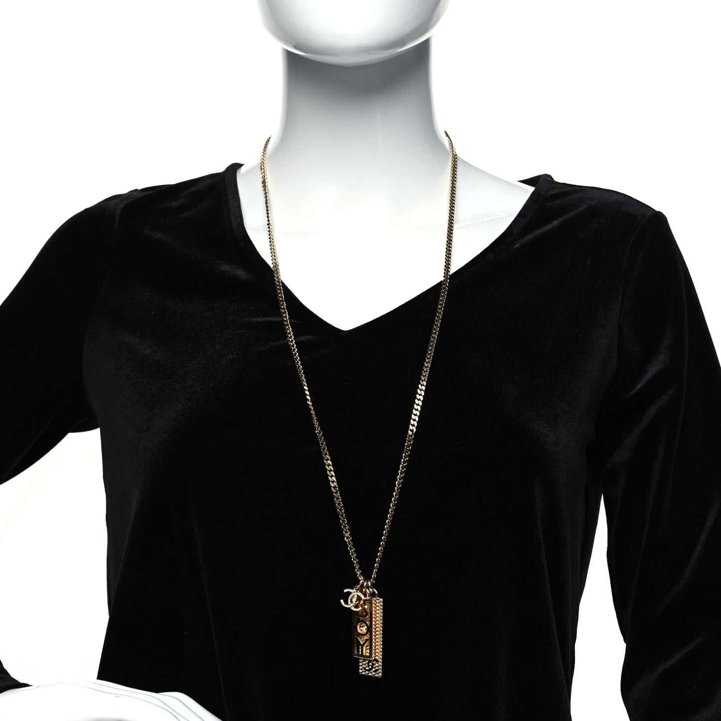 Metal Crystal CC Boy Pendant Long Necklace Gold