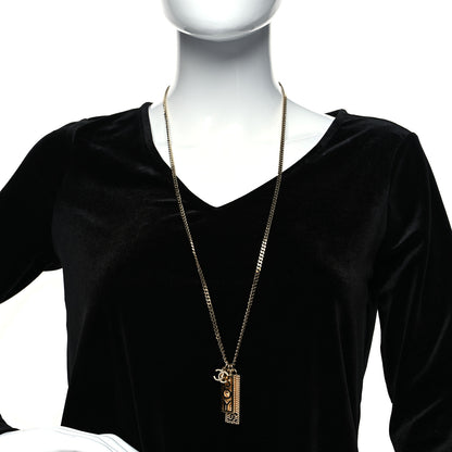 Chanel Metal Crystal CC Boy Pendant Long Necklace Gold 2 of 5