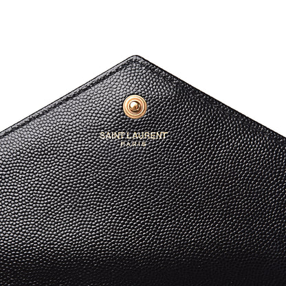 Saint Laurent Grain De Poudre Matelasse Chevron Monogram Chain Wallet Black 6 of 13