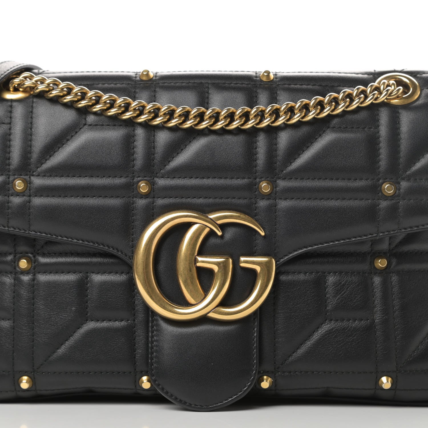 Gucci Calfskin Matelasse Studded Medium GG Marmont Shoulder Bag Black 8 of 12