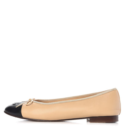 Chanel Lambskin Cap Toe Ballerina Flats 39 Beige Black 1 of 12