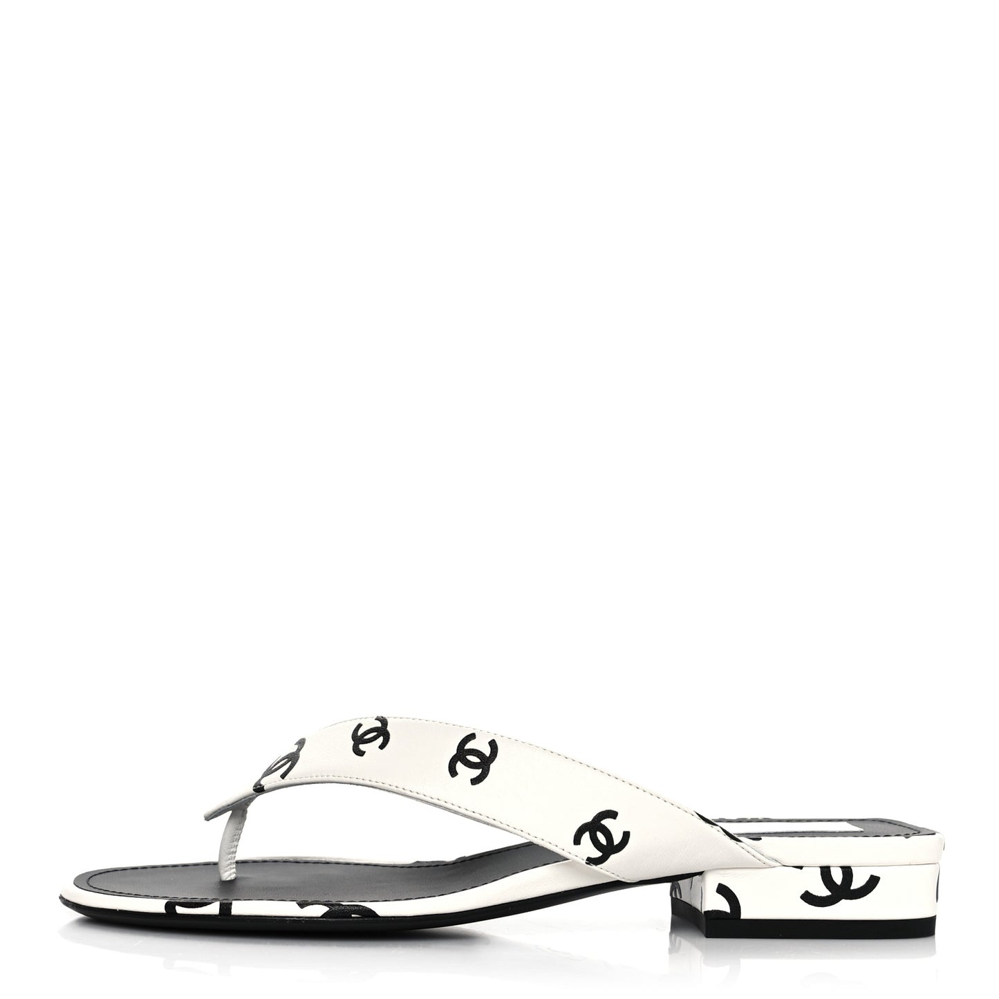 Lambskin Printed CC Thong Sandals 38 White Black