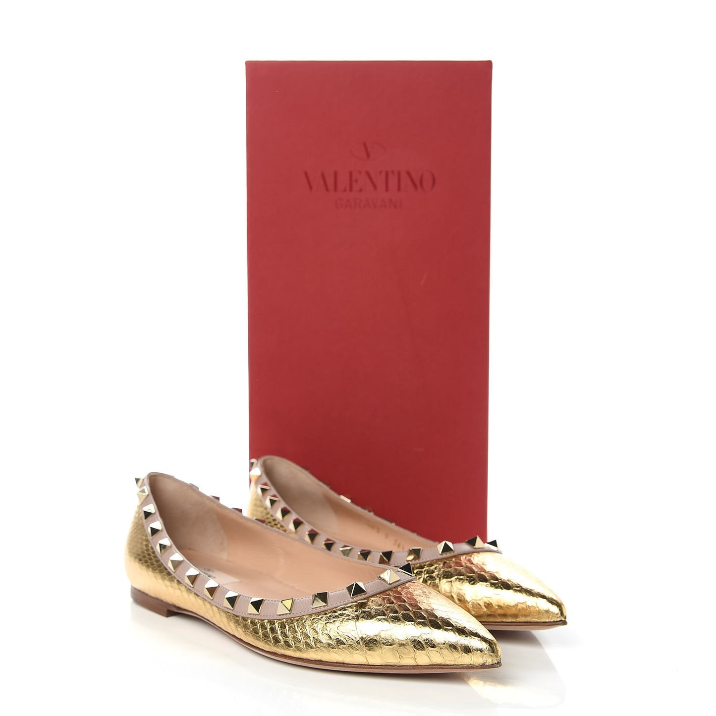 Metallic Elaphe Rockstud Ballerina Flats 36.5 Gold Poudre