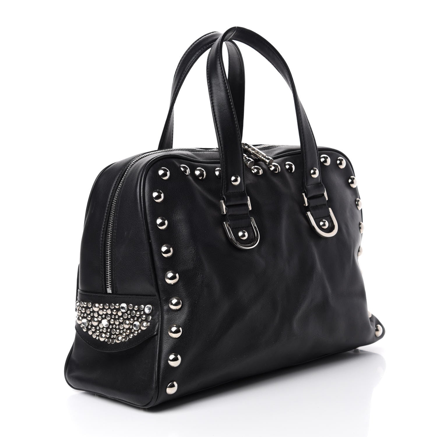 Versace Calfskin Studded DV Satchel Black 3 of 11