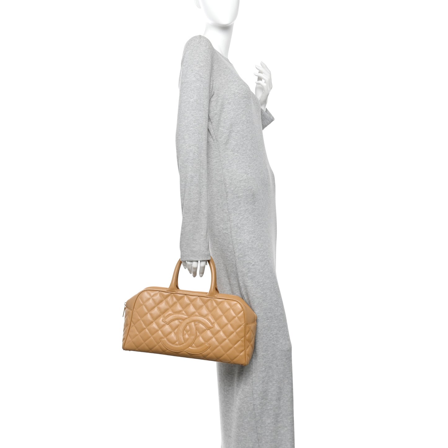 Caviar Quilted Large Bowler Bag Beige
