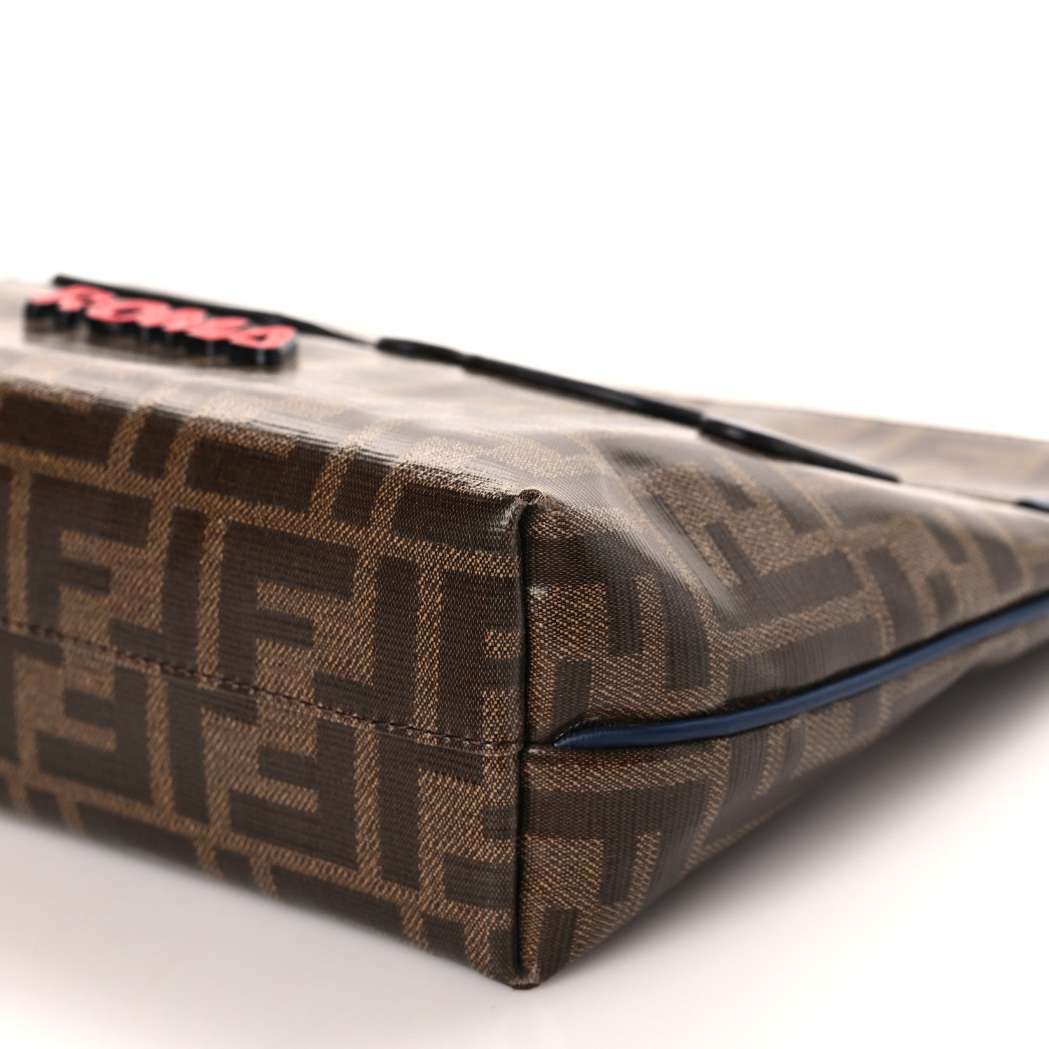 Fendi X FILA Glazed Fabric Vitello Century FF 1974 Mania Pouch Mogano Panna Blueberry 9 of 9