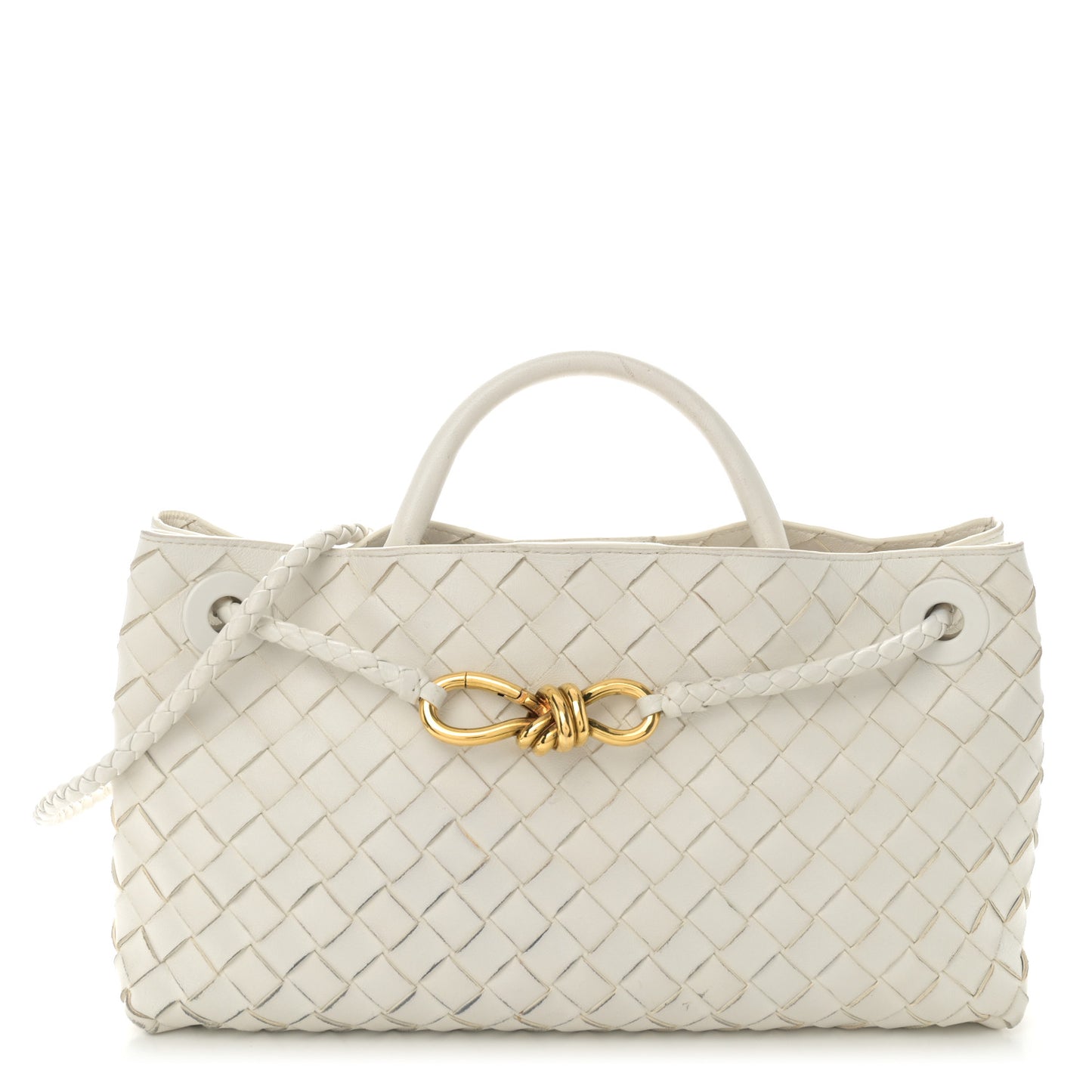 Nappa Intrecciato Small East West Andiamo Shoulder Bag White