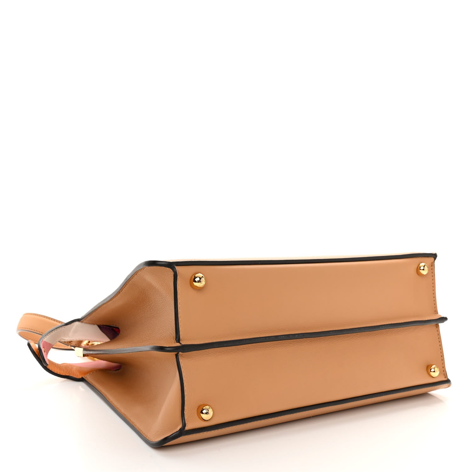 Fendi Vitello Seta Nappa FF Striped Embossed Medium Peekaboo I SEE U Satchel Miele Scuro Multicolor 4 of 9