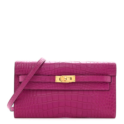 Hermes Matte Alligator Kelly Wallet To Go Rose Scheherazade 1 of 12