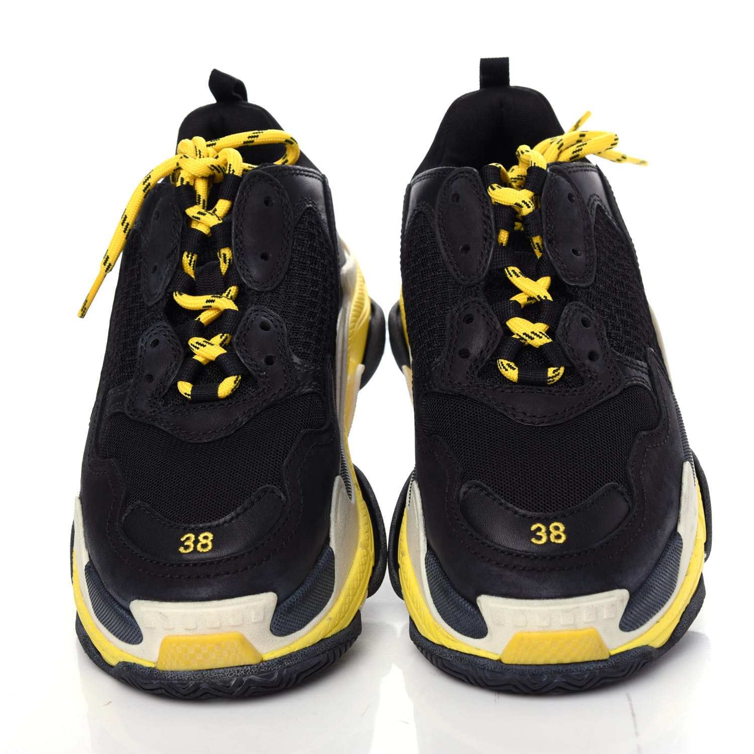Balenciaga Fabric Mesh Womens Triple S Sneakers 38 Black Yellow 5 of 10
