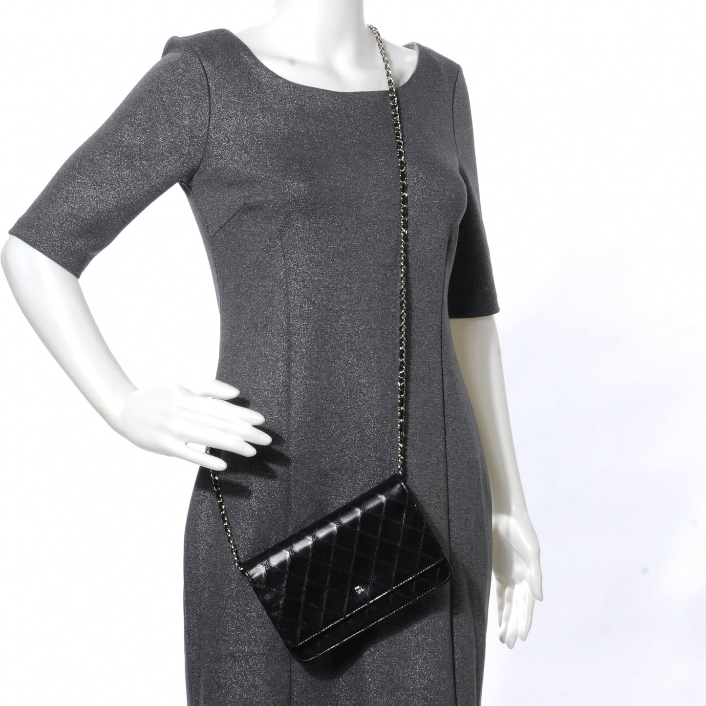 Calfskin Diamond Stitch Wallet On Chain WOC Black