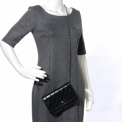 Chanel Calfskin Diamond Stitch Wallet On Chain WOC Black 2 of 8