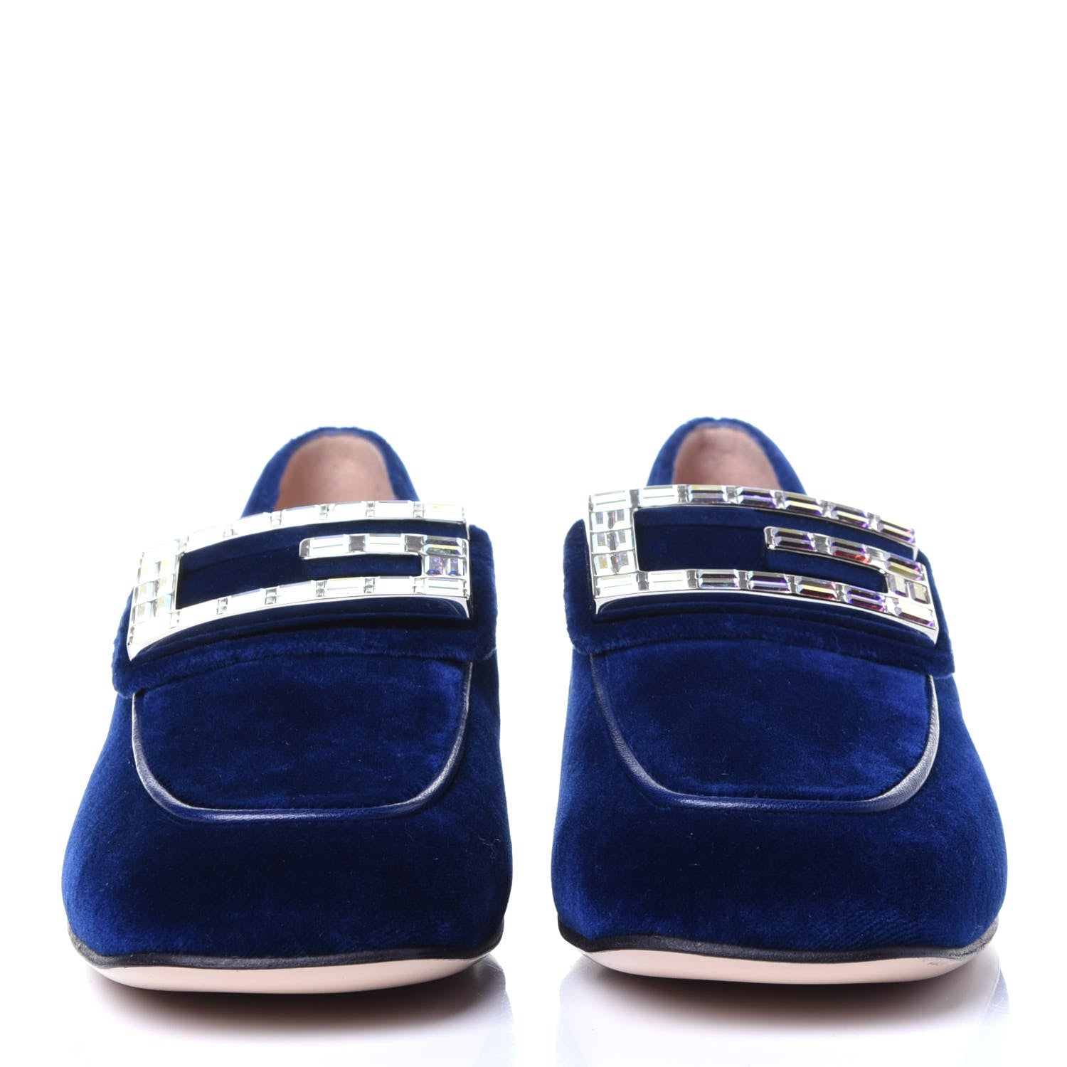 Gucci Velvet Crystal Square G Madelyn Loafers 35 Cobalt Blue 2 of 11