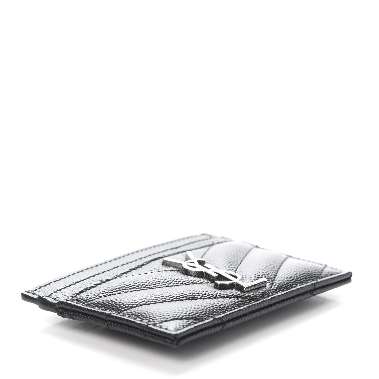 Saint Laurent Grain De Poudre Matelasse Chevron Monogram Credit Card Case Black 4 of 9