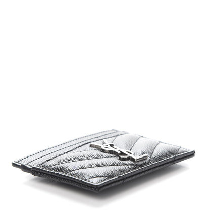 Saint Laurent Grain De Poudre Matelasse Chevron Monogram Credit Card Case Black 4 of 9