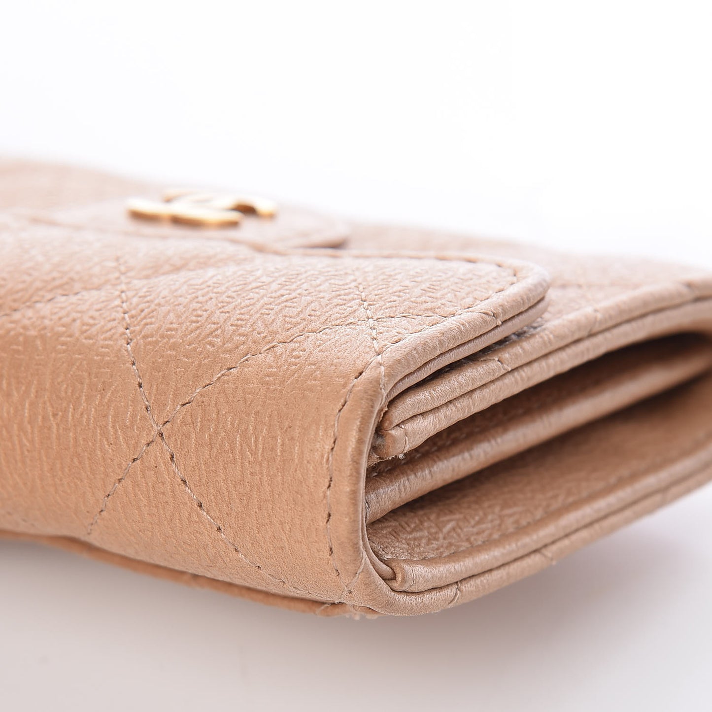 Letter Calfskin Embossed Quilted Card Holder Beige