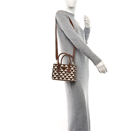 Prada Jacquard Saffiano Triangolo Symbole Embroidered Mini Galleria Double Zip Tote Tabacco Talco 2 of 9