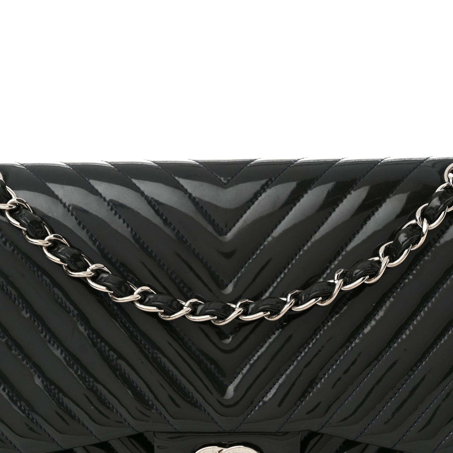 Patent Chevron Quilted Jumbo Double Flap Navy