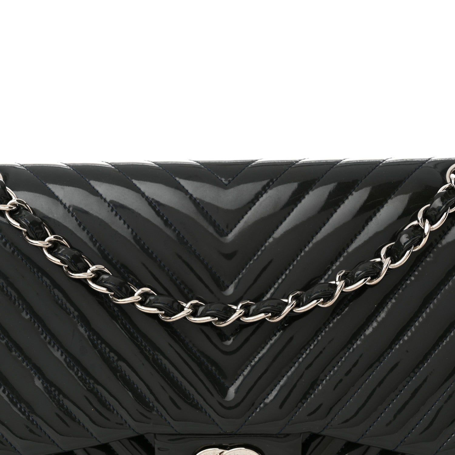 Chanel Patent Chevron Quilted Jumbo Double Flap Navy 8 of 18
