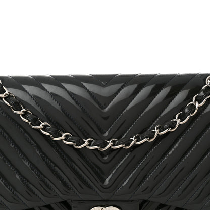 Chanel Patent Chevron Quilted Jumbo Double Flap Navy 8 of 18