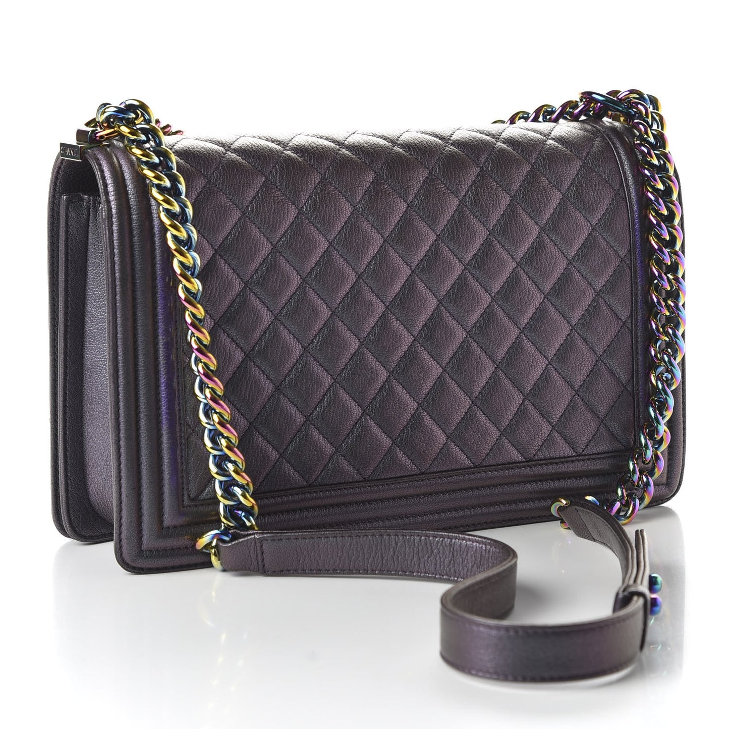 Iridescent Goatskin Quilted New Medium Boy Flap Purple