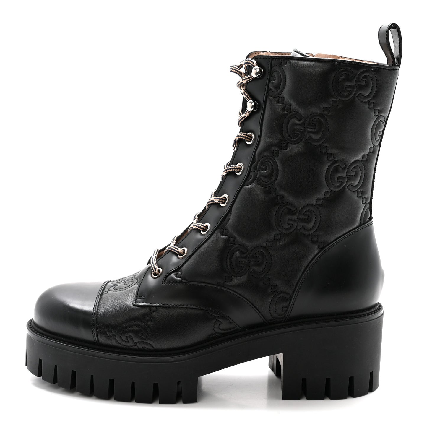 Cordovan Lux Nappa GG Matelasse Lace Up 60mm Combat Boots 40 Black